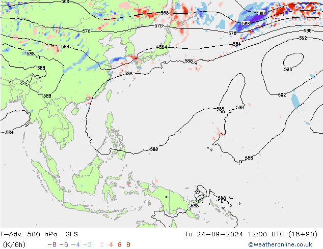 T-Adv. 500 hPa GFS Út 24.09.2024 12 UTC