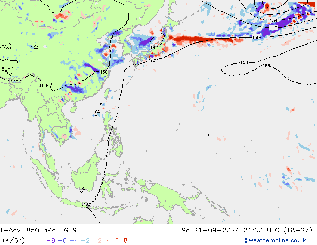 T-Adv. 850 hPa GFS Cts 21.09.2024 21 UTC