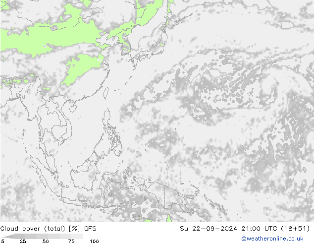 Bulutlar (toplam) GFS Paz 22.09.2024 21 UTC