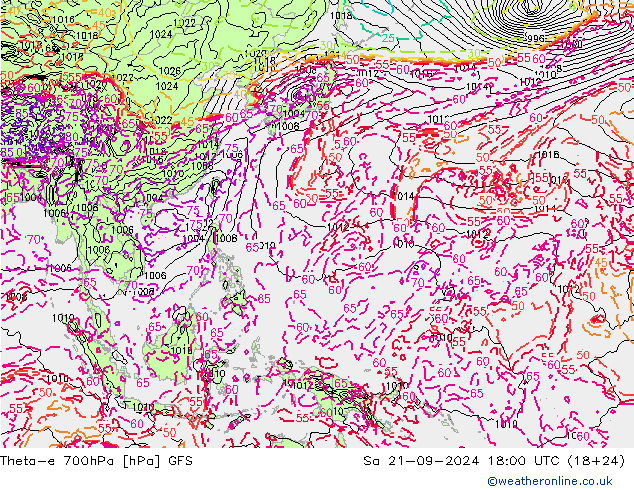 Theta-e 700hPa GFS Cts 21.09.2024 18 UTC