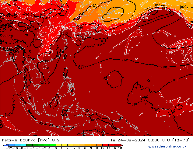 Theta-W 850hPa GFS Tu 24.09.2024 00 UTC