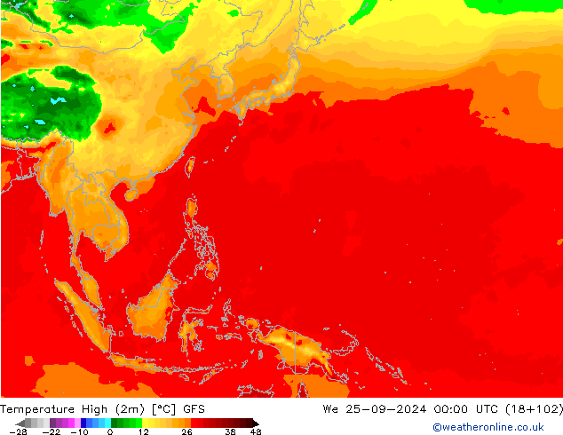 Temperature High (2m) GFS We 25.09.2024 00 UTC