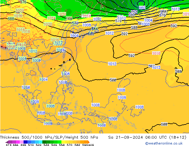 Thck 500-1000hPa GFS sab 21.09.2024 06 UTC