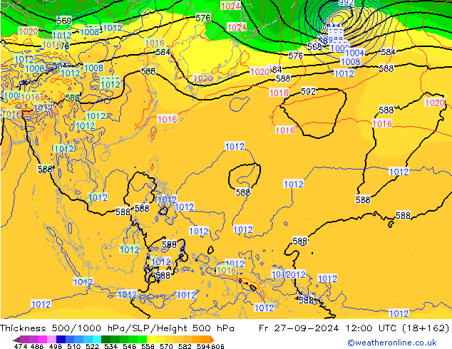 Thck 500-1000hPa GFS  27.09.2024 12 UTC