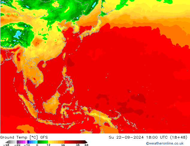 Temp. al suolo GFS dom 22.09.2024 18 UTC