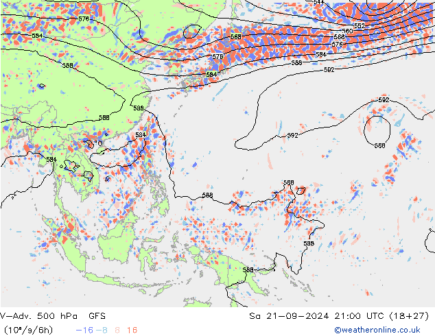 V-Adv. 500 гПа GFS сб 21.09.2024 21 UTC