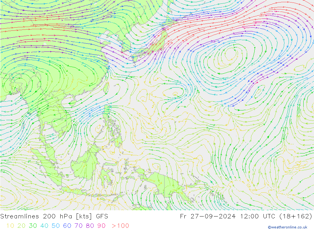 Streamlines 200 hPa GFS Fr 27.09.2024 12 UTC