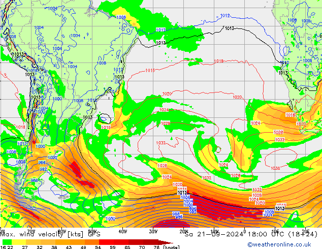 Max. wind snelheid GFS za 21.09.2024 18 UTC