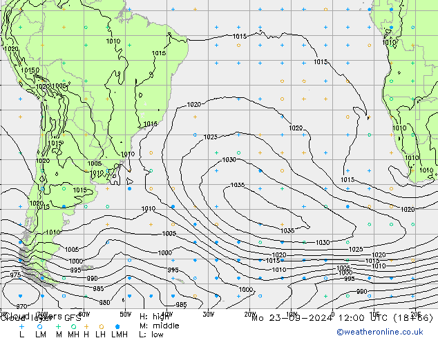 Cloud layer GFS пн 23.09.2024 12 UTC