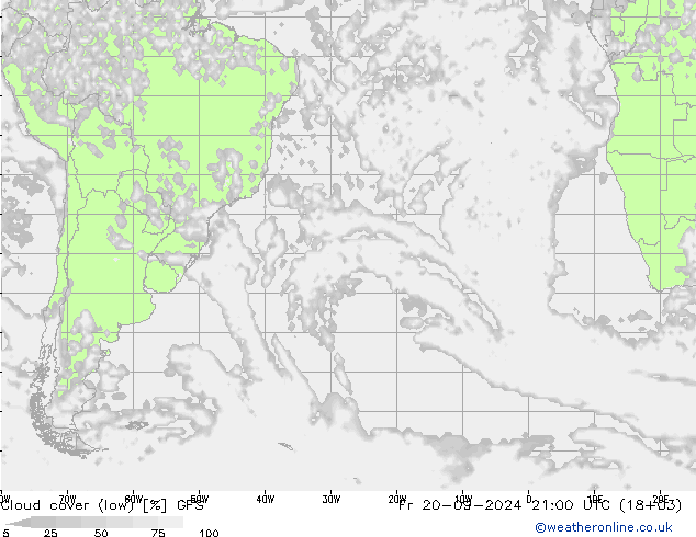 Cloud cover (low) GFS Fr 20.09.2024 21 UTC