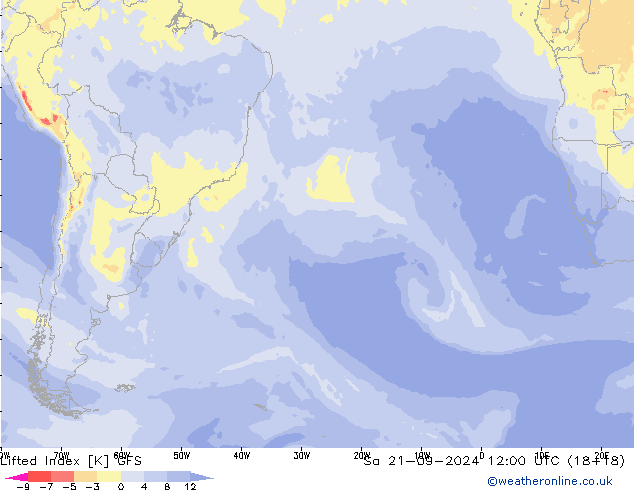 Lifted Index GFS Sa 21.09.2024 12 UTC