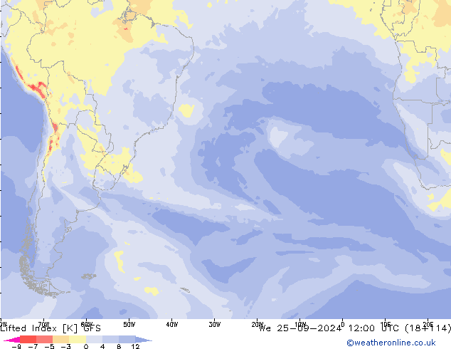 Lifted Index GFS We 25.09.2024 12 UTC