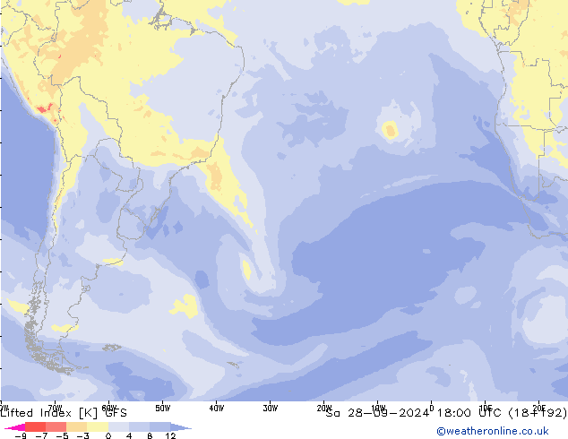 Lifted Index GFS Sa 28.09.2024 18 UTC