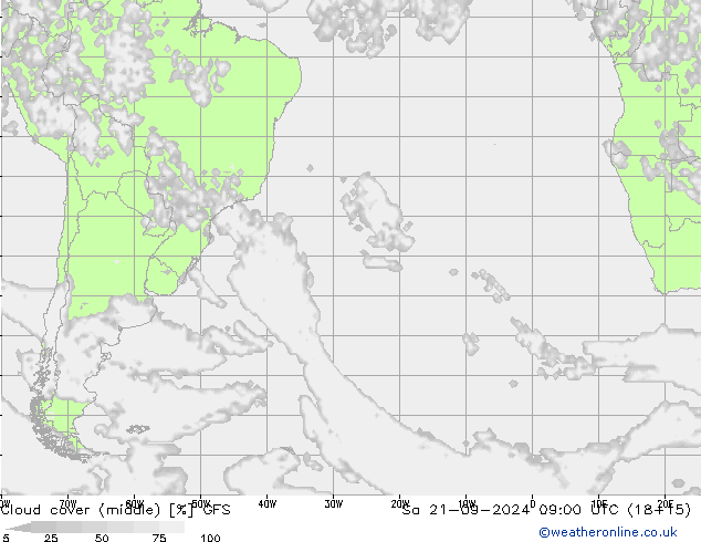 Cloud cover (middle) GFS Sa 21.09.2024 09 UTC