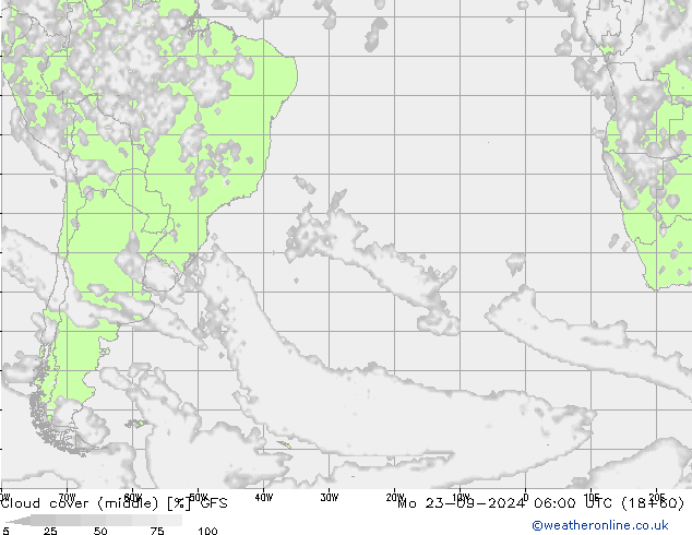 Cloud cover (middle) GFS Mo 23.09.2024 06 UTC