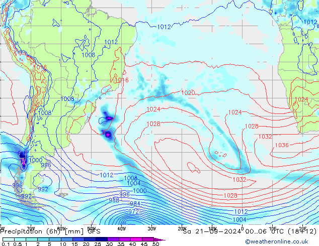 Z500/Rain (+SLP)/Z850 GFS sam 21.09.2024 06 UTC