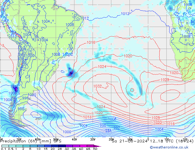 Totale neerslag (6h) GFS za 21.09.2024 18 UTC