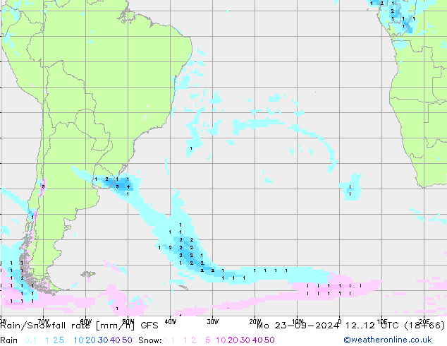 Rain/Snowfall rate GFS пн 23.09.2024 12 UTC