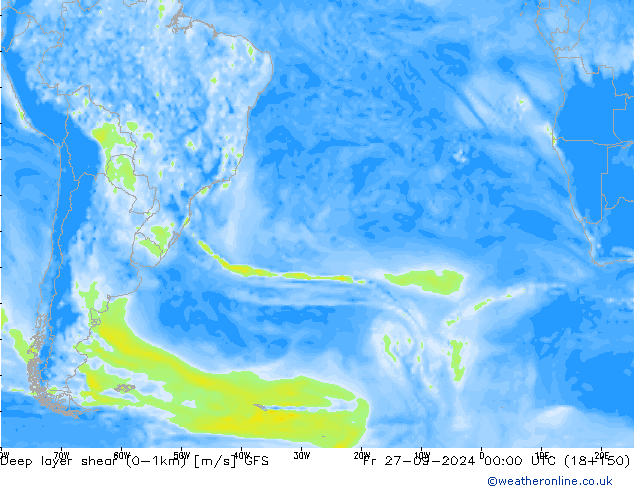 Deep layer shear (0-1km) GFS  27.09.2024 00 UTC