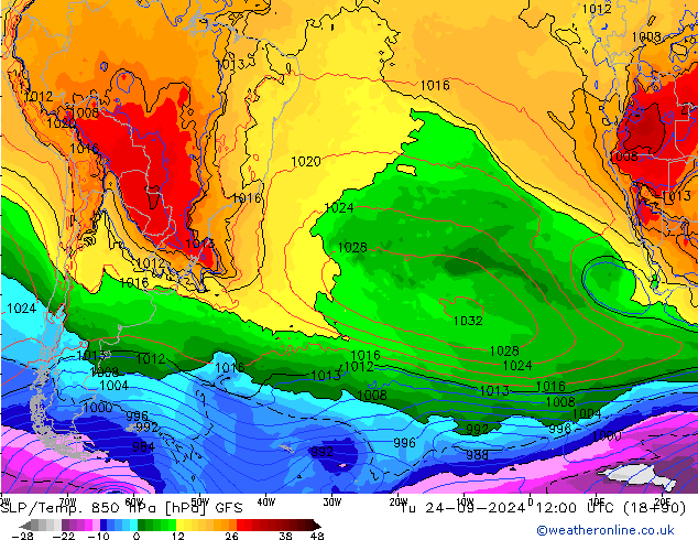 SLP/Temp. 850 hPa GFS Ter 24.09.2024 12 UTC