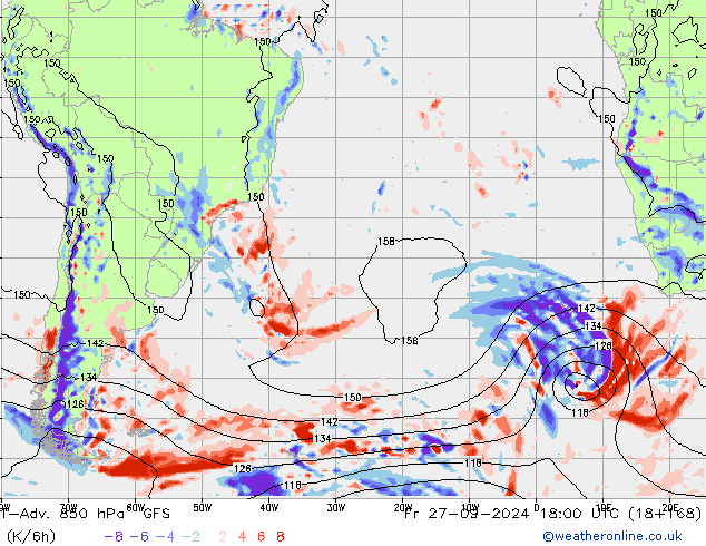 T-Adv. 850 hPa GFS Sex 27.09.2024 18 UTC