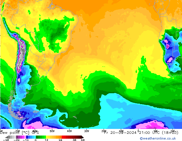 Dew point GFS Fr 20.09.2024 21 UTC