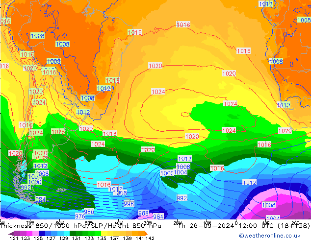 Thck 850-1000 hPa GFS Th 26.09.2024 12 UTC