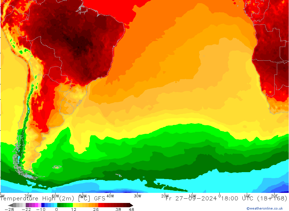 Maksimum Değer (2m) GFS Cu 27.09.2024 18 UTC