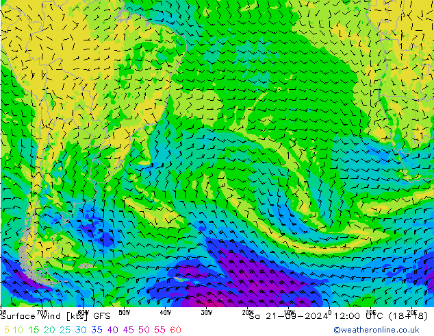 Vent 10 m GFS sam 21.09.2024 12 UTC