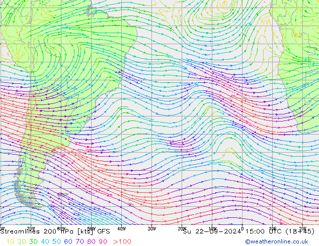 Rüzgar 200 hPa GFS Paz 22.09.2024 15 UTC