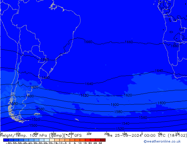 Hoogte/Temp. 100 hPa GFS wo 25.09.2024 00 UTC