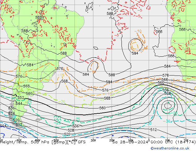 Yükseklik/Sıc. 500 hPa GFS Cts 28.09.2024 00 UTC