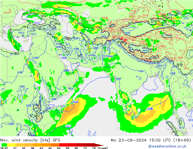 Max. wind snelheid GFS ma 23.09.2024 15 UTC