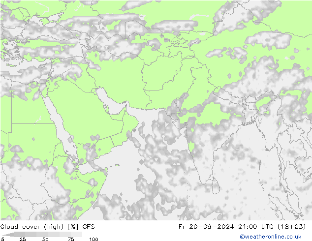 Cloud cover (high) GFS Fr 20.09.2024 21 UTC