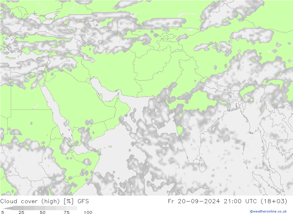 Cloud cover (high) GFS Fr 20.09.2024 21 UTC