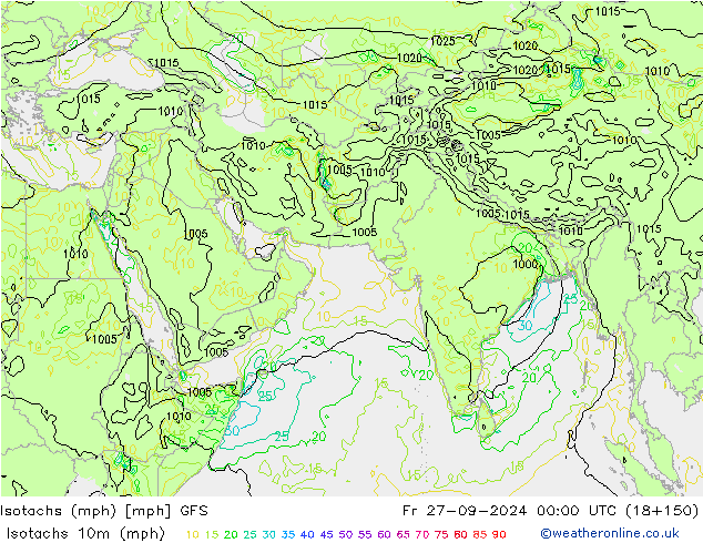 Isotachs (mph) GFS Fr 27.09.2024 00 UTC