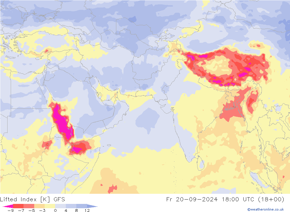 Lifted Index GFS Fr 20.09.2024 18 UTC