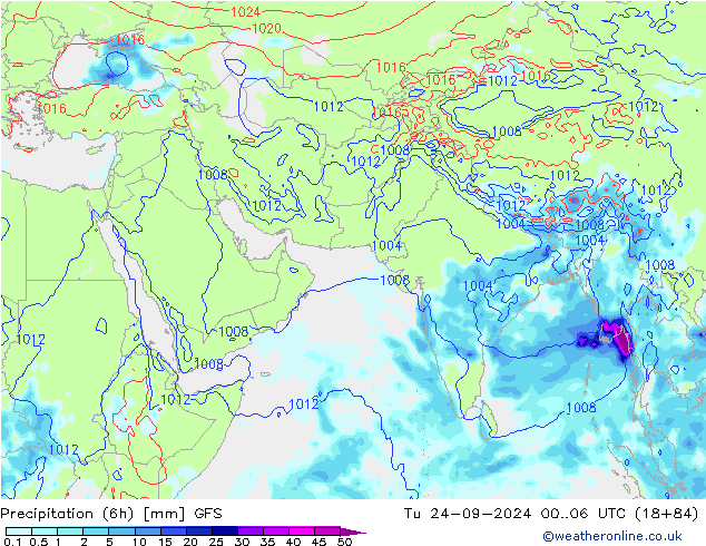 Précipitation (6h) GFS mar 24.09.2024 06 UTC