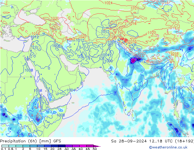 Precipitation (6h) GFS Září 2024