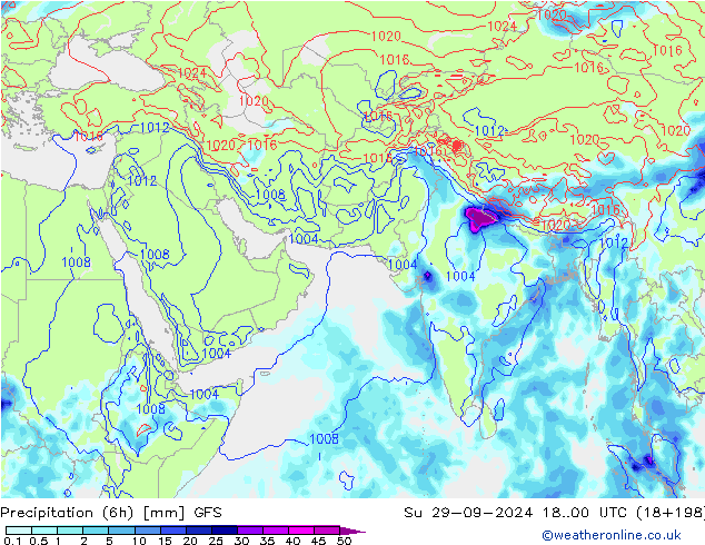 Precipitation (6h) GFS Ne 29.09.2024 00 UTC