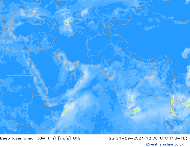 Deep layer shear (0-1km) GFS Sa 21.09.2024 12 UTC