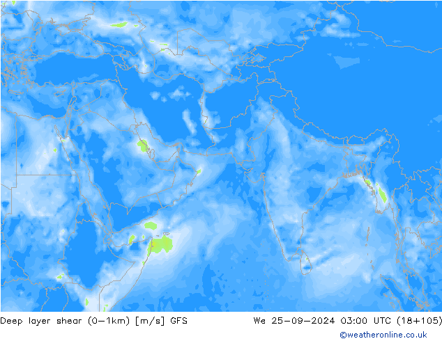 Deep layer shear (0-1km) GFS ср 25.09.2024 03 UTC