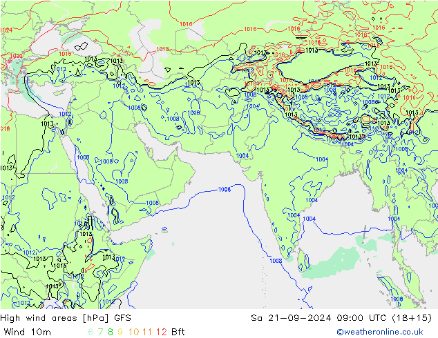 High wind areas GFS Sa 21.09.2024 09 UTC