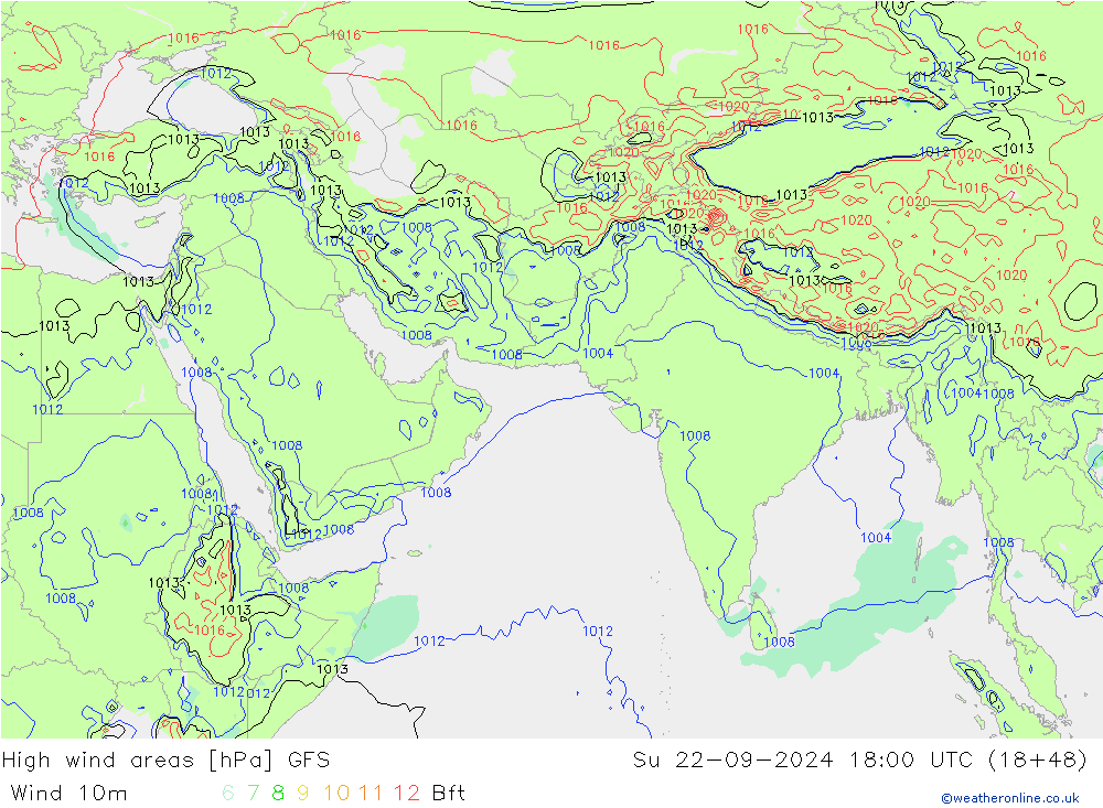 High wind areas GFS Ne 22.09.2024 18 UTC