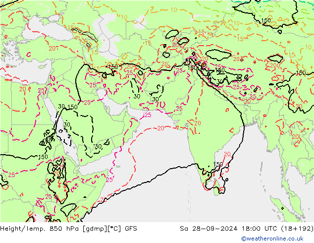 Yükseklik/Sıc. 850 hPa GFS Cts 28.09.2024 18 UTC