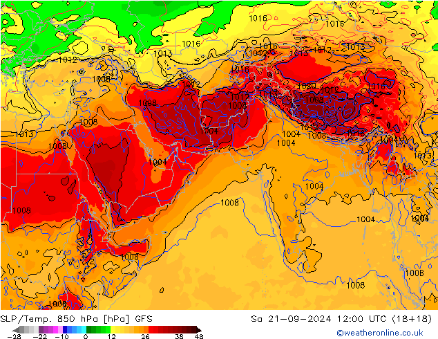 SLP/Temp. 850 hPa GFS Sa 21.09.2024 12 UTC