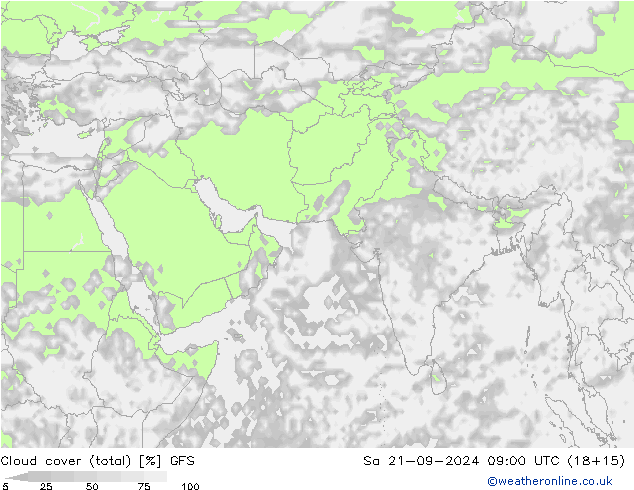 Nubes (total) GFS sáb 21.09.2024 09 UTC