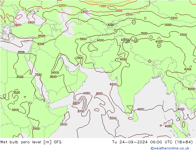 Wet bulb zero level GFS Út 24.09.2024 06 UTC