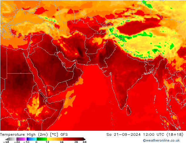 Temperature High (2m) GFS Sa 21.09.2024 12 UTC