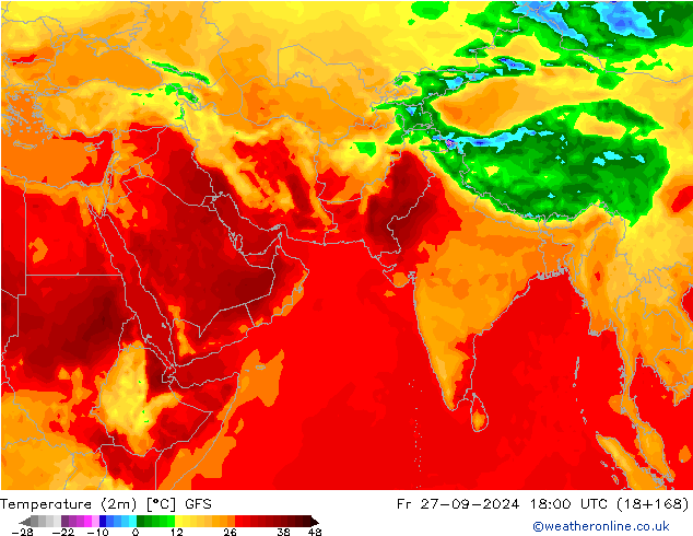 température (2m) GFS ven 27.09.2024 18 UTC